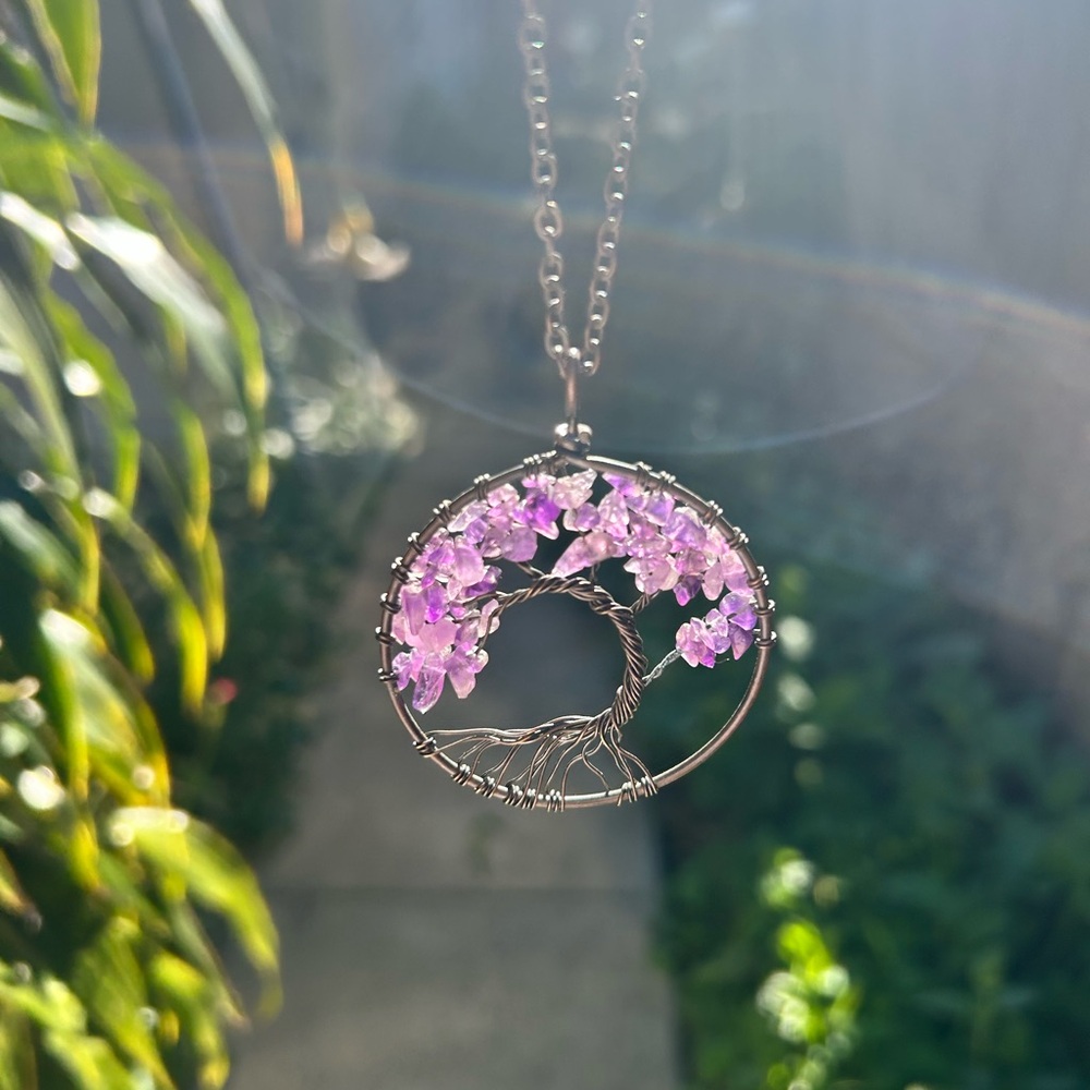 Amethyst Tree of Life Pendant Necklace
